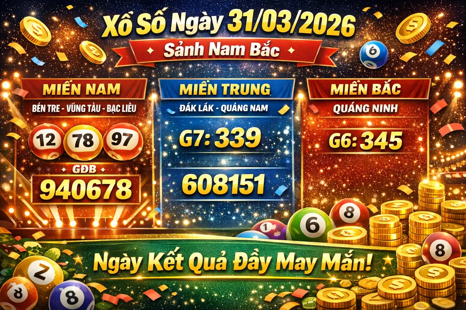 Tiêu đề SEO: Xổ số ngày 31/03/2026 sảnh Nam Bắc – XSMN, XSMT, XSMB đồng loạt xuất hiện dãy số đẹp